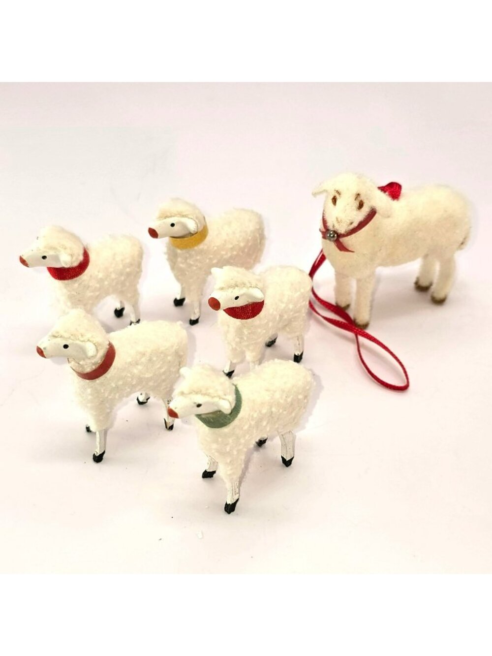 Vintage Handcrafted West German Flocked Sheep Figurines Set Of 6 CM2349
